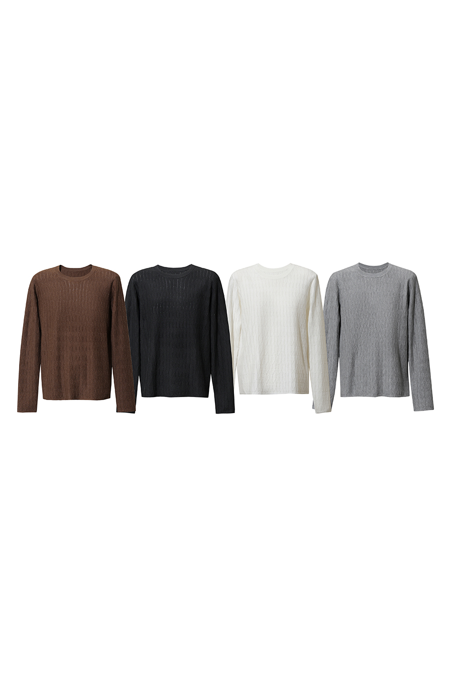 Crew Neck Cable‑Knit Hollow Sweater|AMII