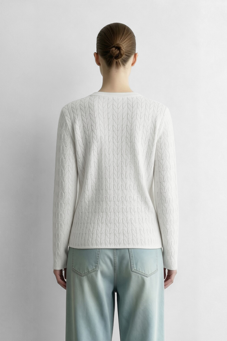 Crew Neck Cable‑Knit Hollow Sweater|AMII