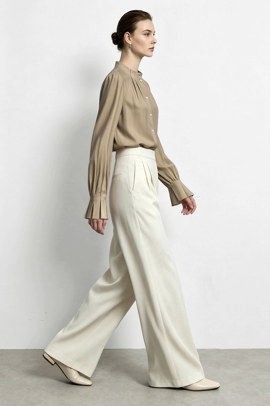 Pleated Stand Collar Lustrous Shirt|AMII