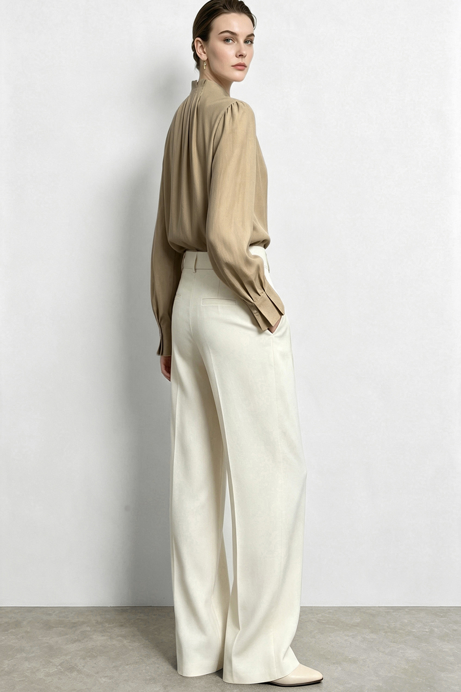 Pleated Stand Collar Lustrous Shirt|AMII