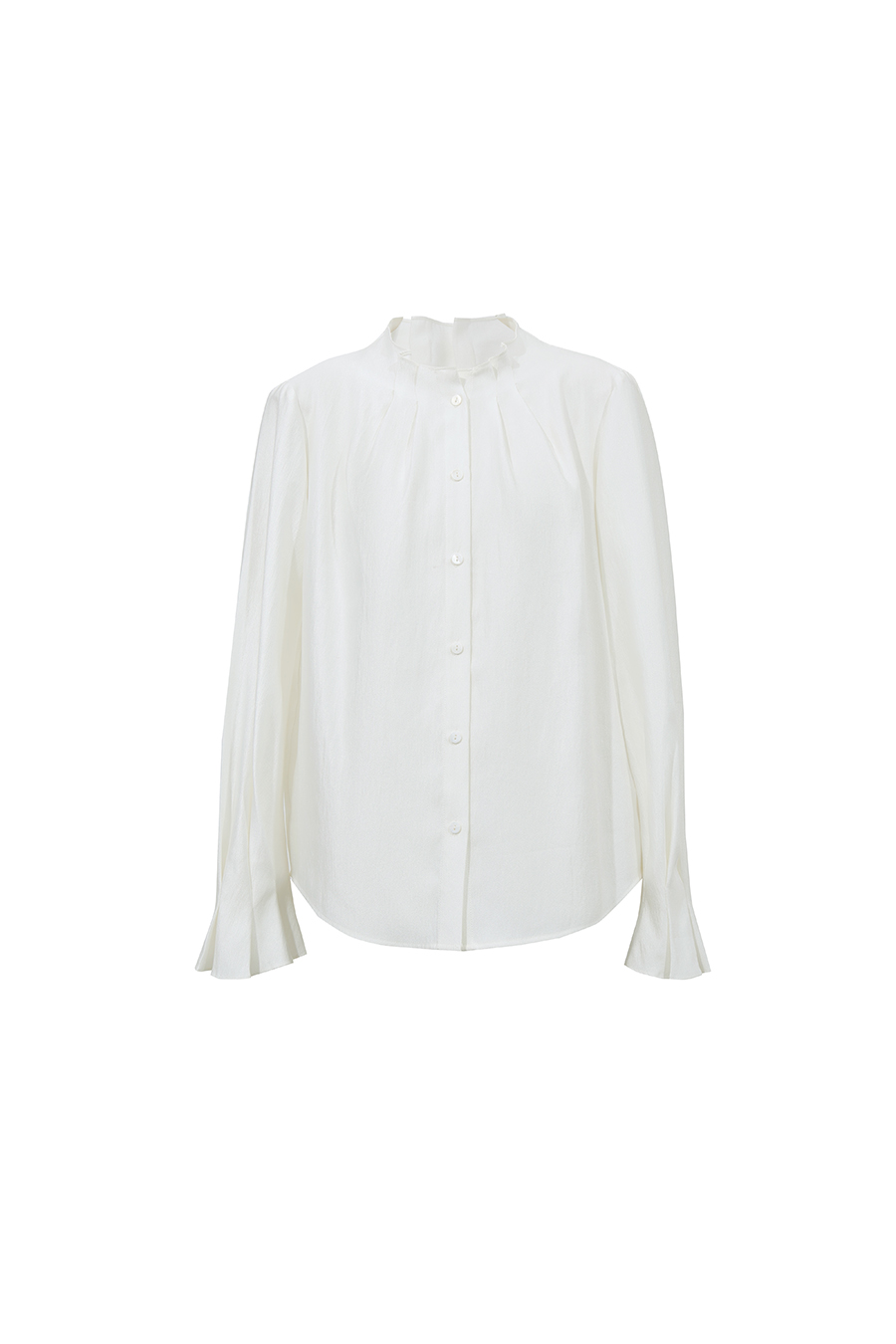 Pleated Stand Collar Lustrous Shirt|AMII