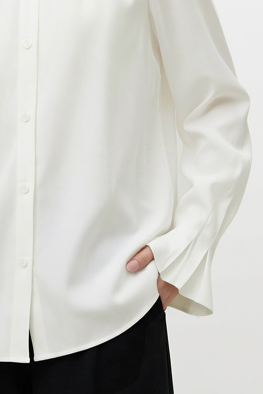 Pleated Stand Collar Lustrous Shirt|AMII