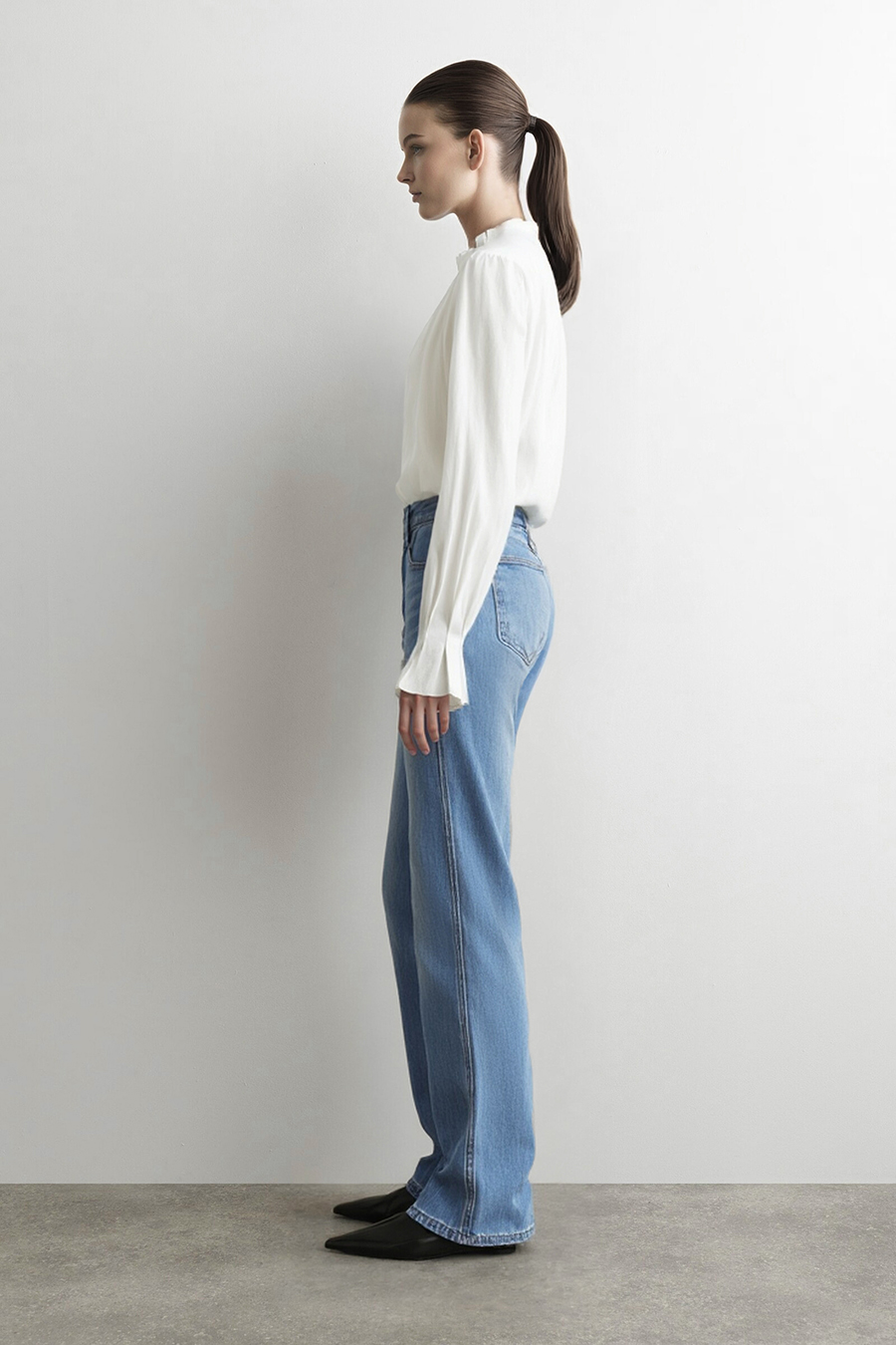 Pleated Stand Collar Lustrous Shirt|AMII
