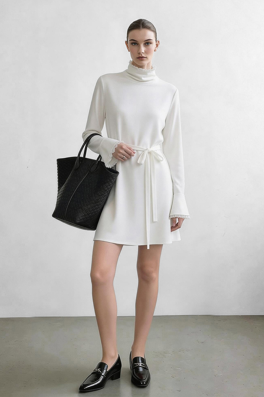 Satin Belted Dress|AMII