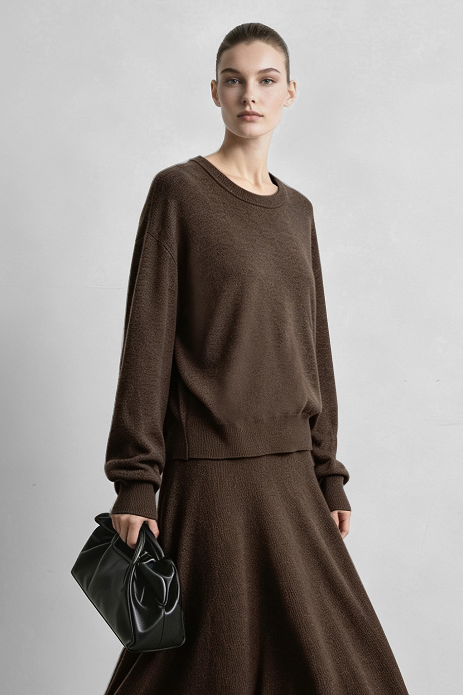 Crew Neck Loose-Fit Long Sleeve Sweater|AMII