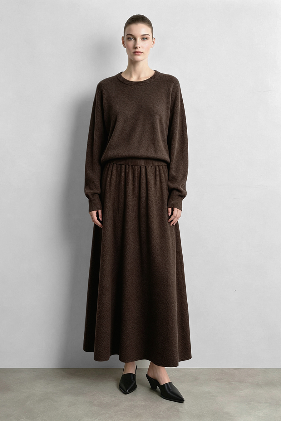 Crew Neck Loose-Fit Long Sleeve Sweater|AMII