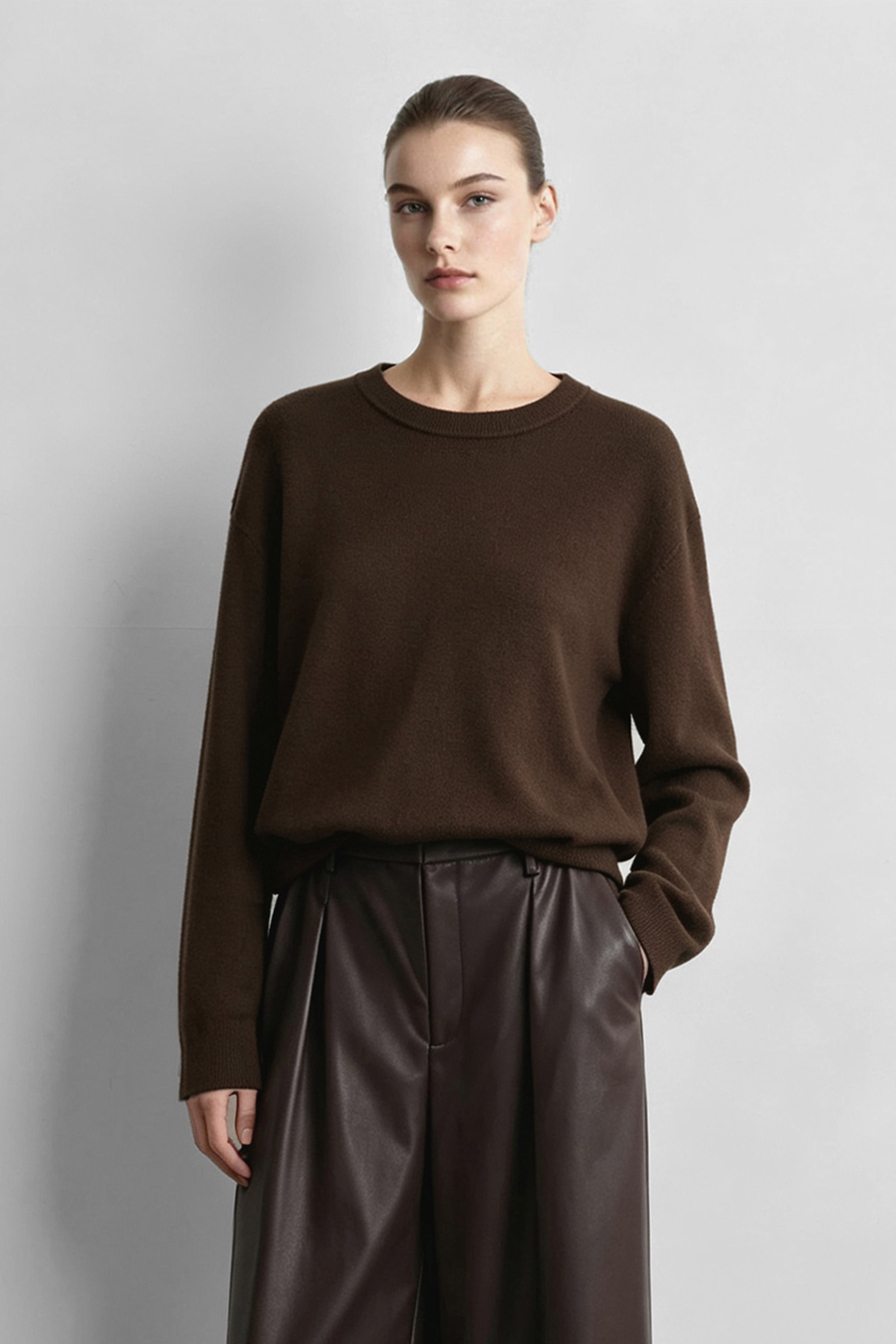 Crew Neck Loose-Fit Long Sleeve Sweater|AMII