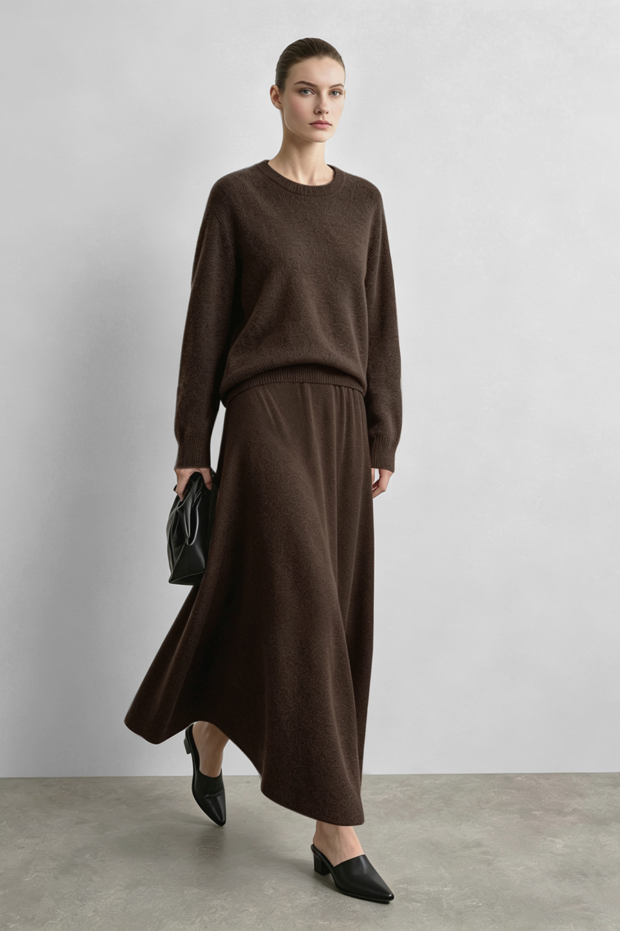 Crew Neck Loose-Fit Long Sleeve Sweater|AMII