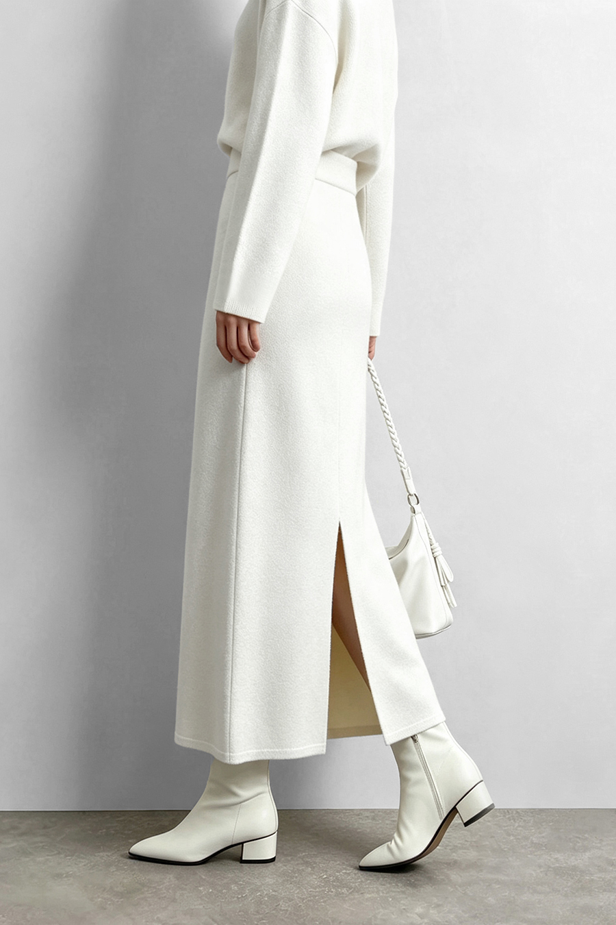 Back-Slit Knit Skirt|AMII