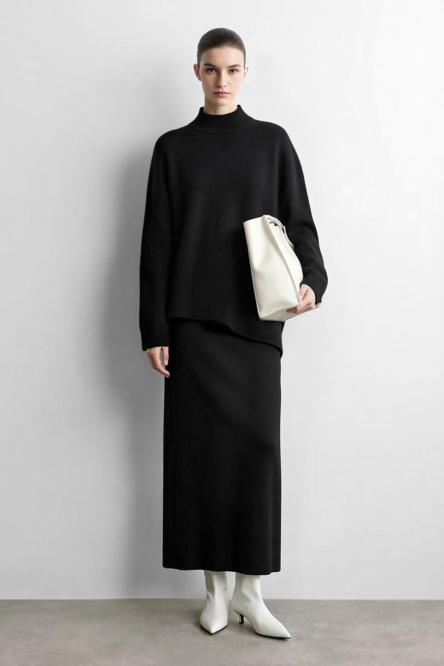 Back-Slit Knit Skirt|AMII