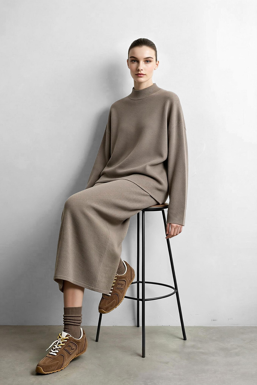 Back-Slit Knit Skirt|AMII