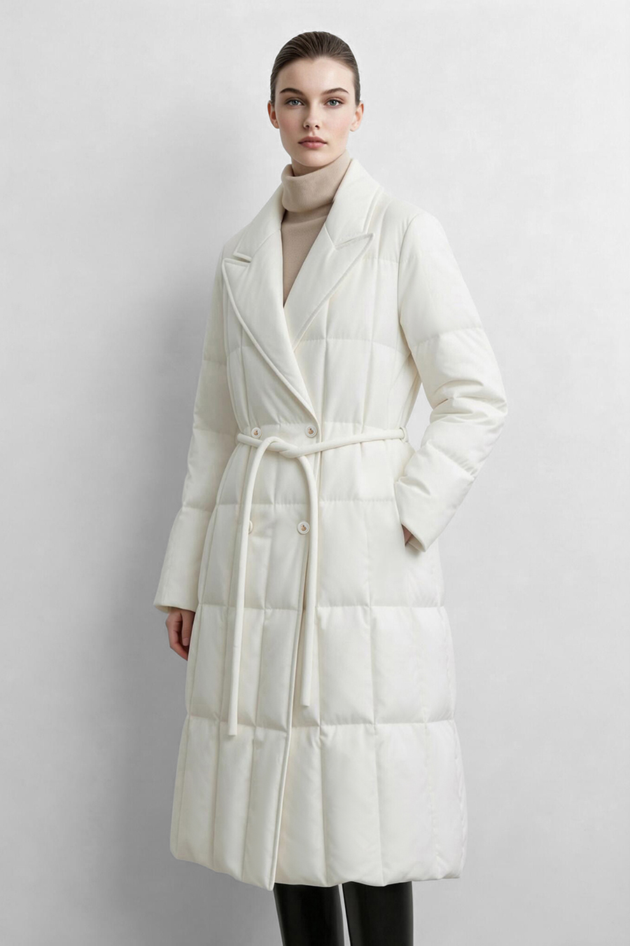 Notched Collar Drawstring Down Jacket|AMII