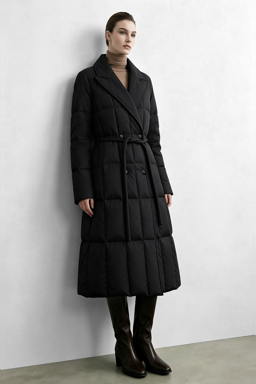 Notched Collar Drawstring Down Jacket|AMII