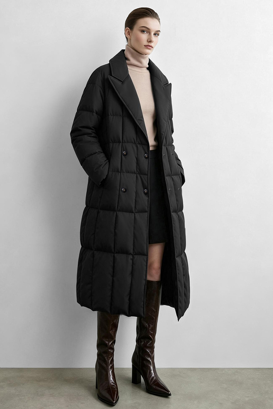 Notched Collar Drawstring Down Jacket|AMII