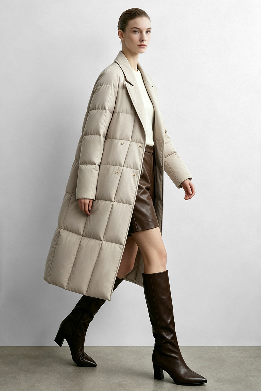 Notched Collar Drawstring Down Jacket|AMII