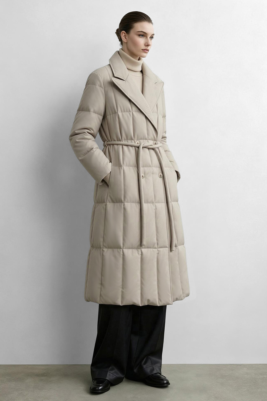Notched Collar Drawstring Down Jacket|AMII