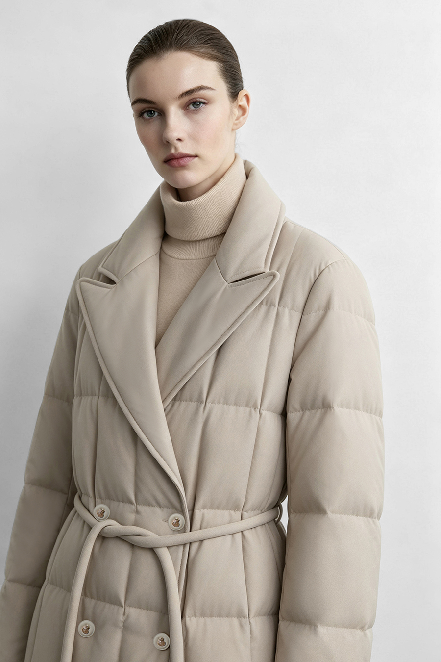 Notched Collar Drawstring Down Jacket|AMII