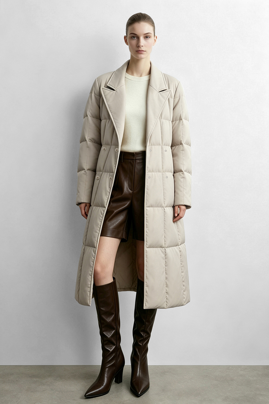 Notched Collar Drawstring Down Jacket|AMII