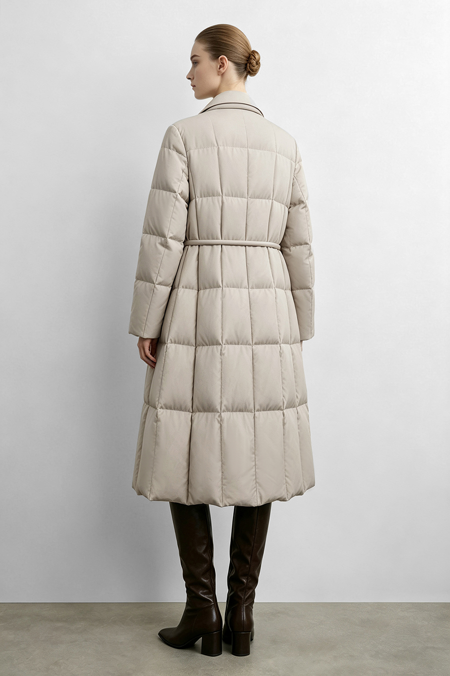 Notched Collar Drawstring Down Jacket|AMII