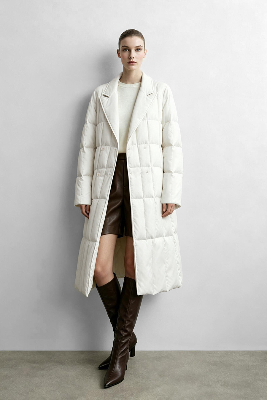 Notched Collar Drawstring Down Jacket|AMII