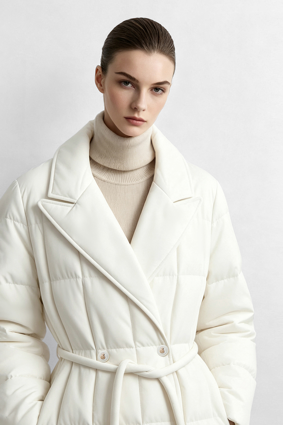 Notched Collar Drawstring Down Jacket|AMII