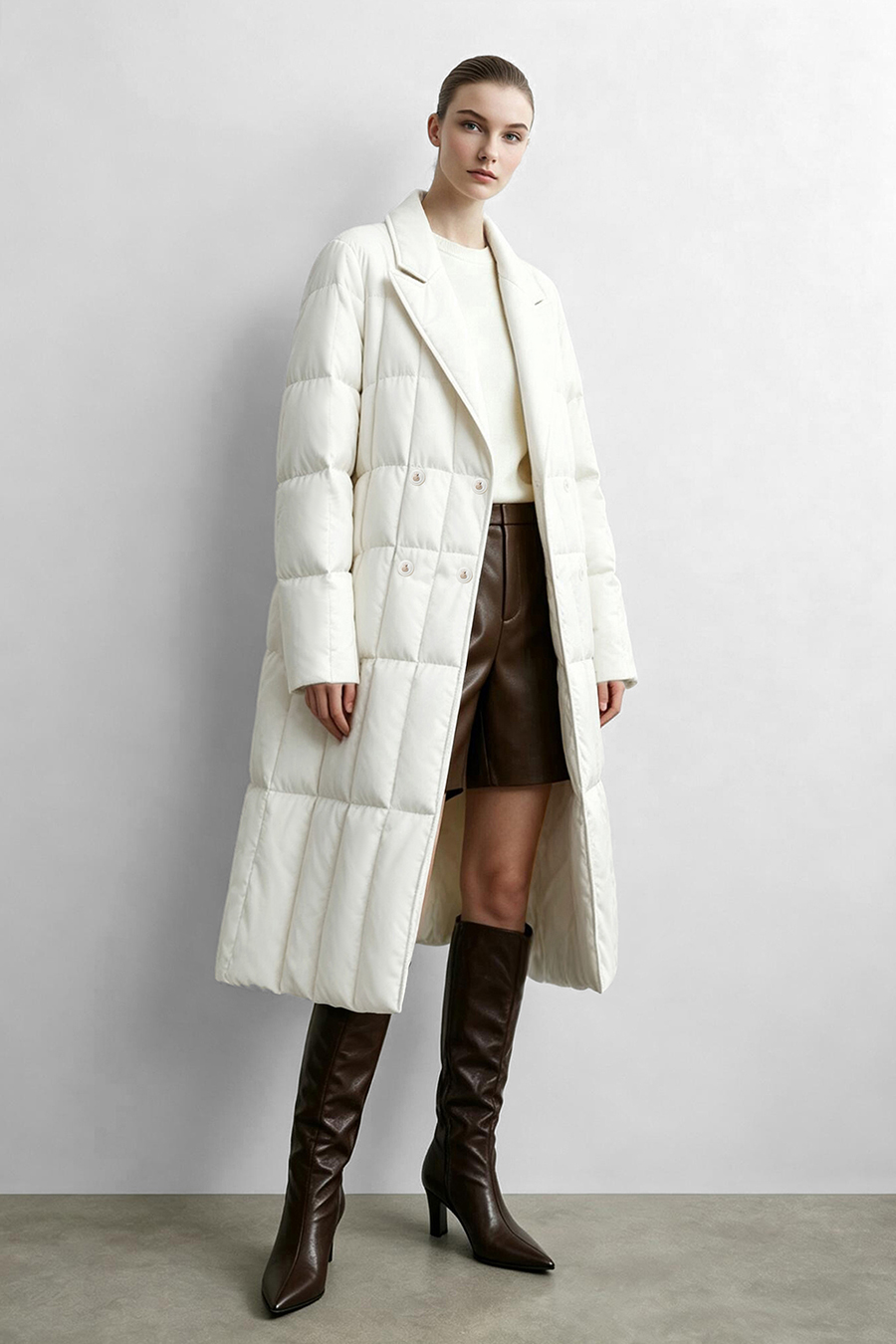 Notched Collar Drawstring Down Jacket|AMII