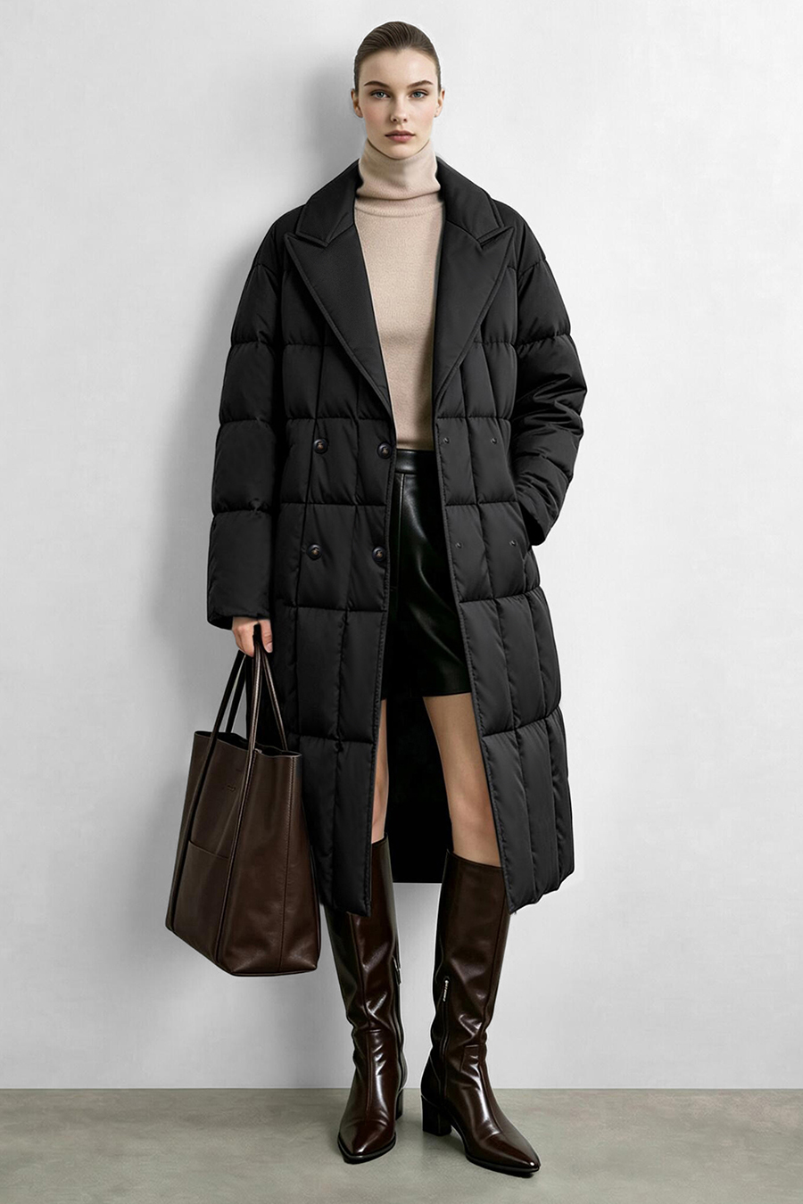 Notched Collar Drawstring Down Jacket|AMII