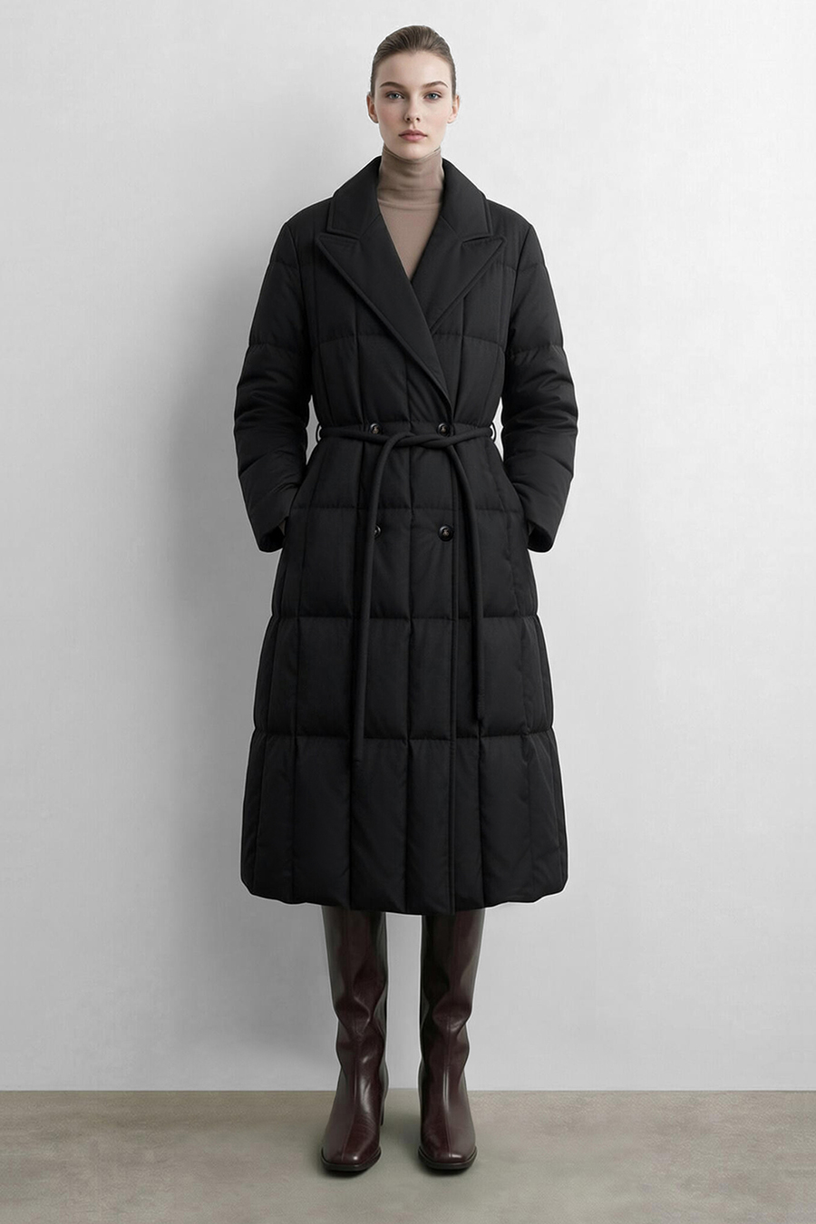 Notched Collar Drawstring Down Jacket|AMII
