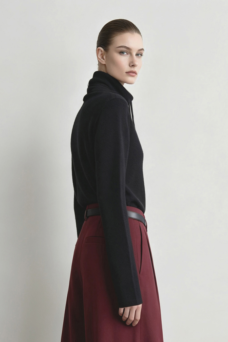 Drawstring Cowl Neck Sweater|AMII