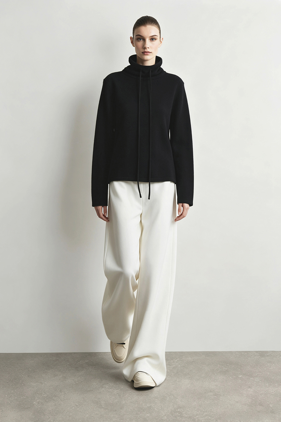 Drawstring Cowl Neck Sweater|AMII