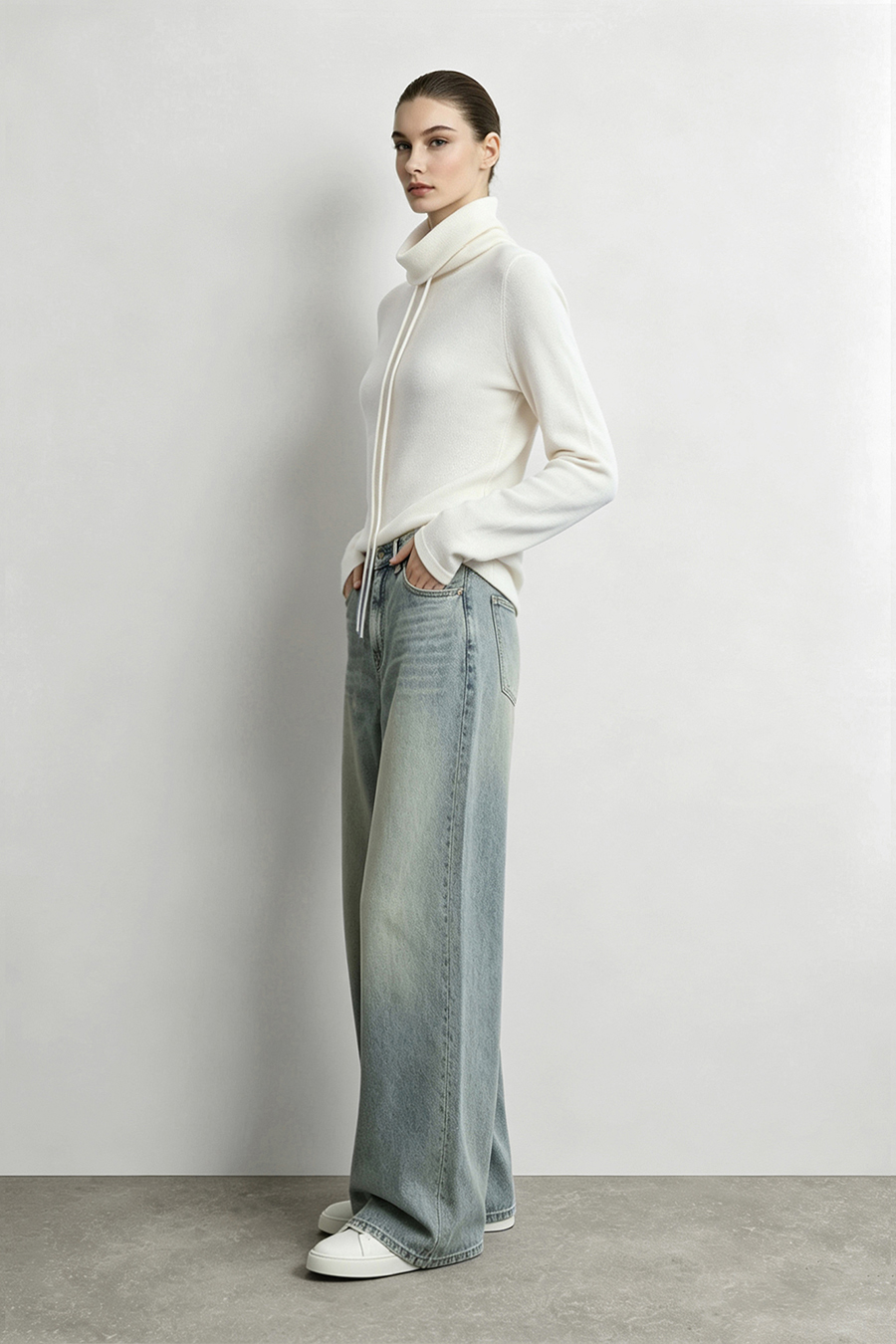 Drawstring Cowl Neck Sweater|AMII