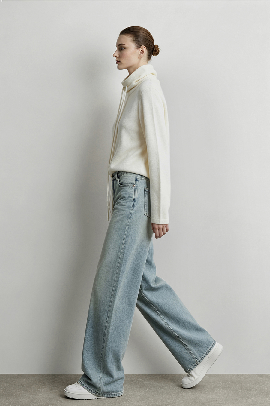 Drawstring Cowl Neck Sweater|AMII