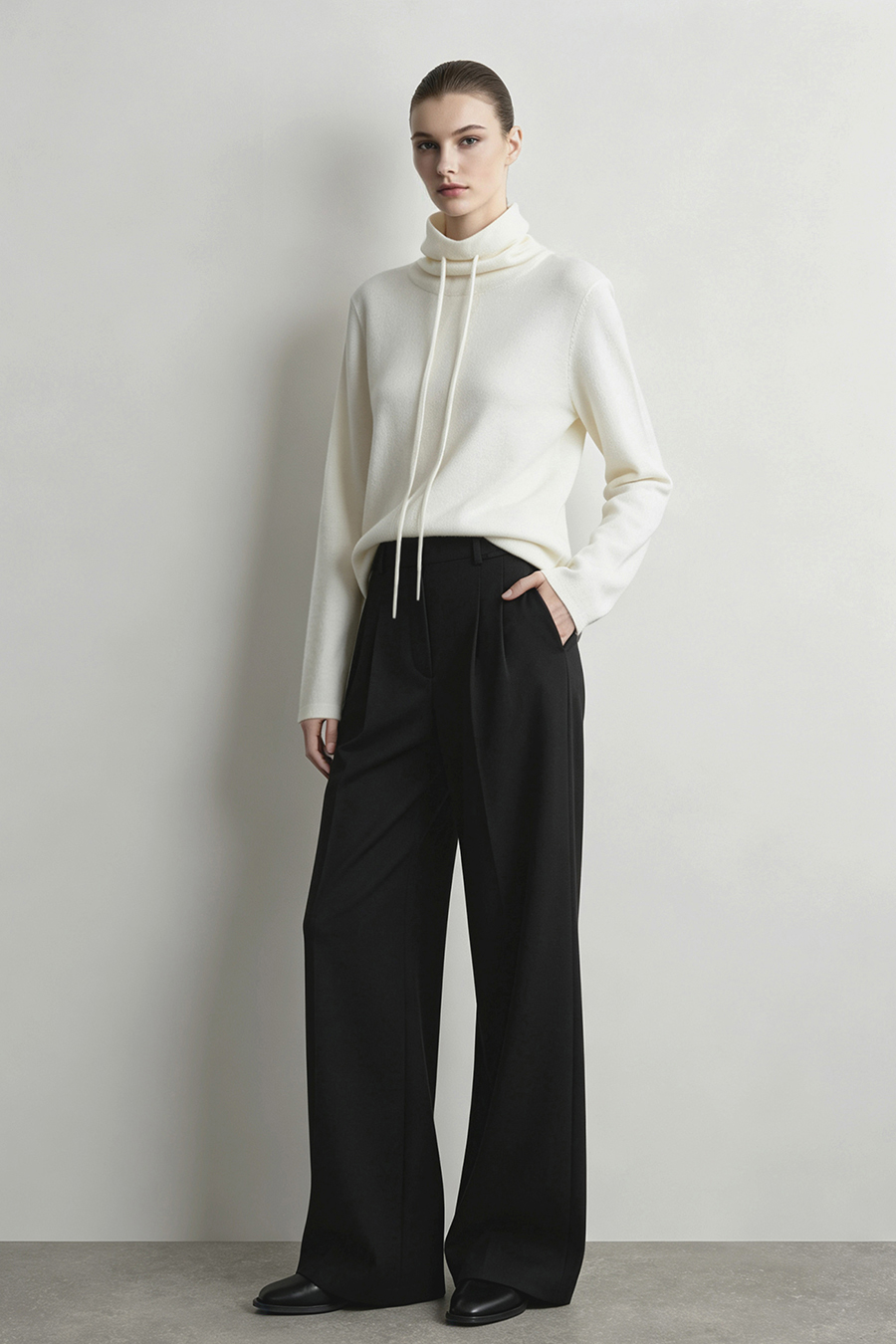Drawstring Cowl Neck Sweater|AMII
