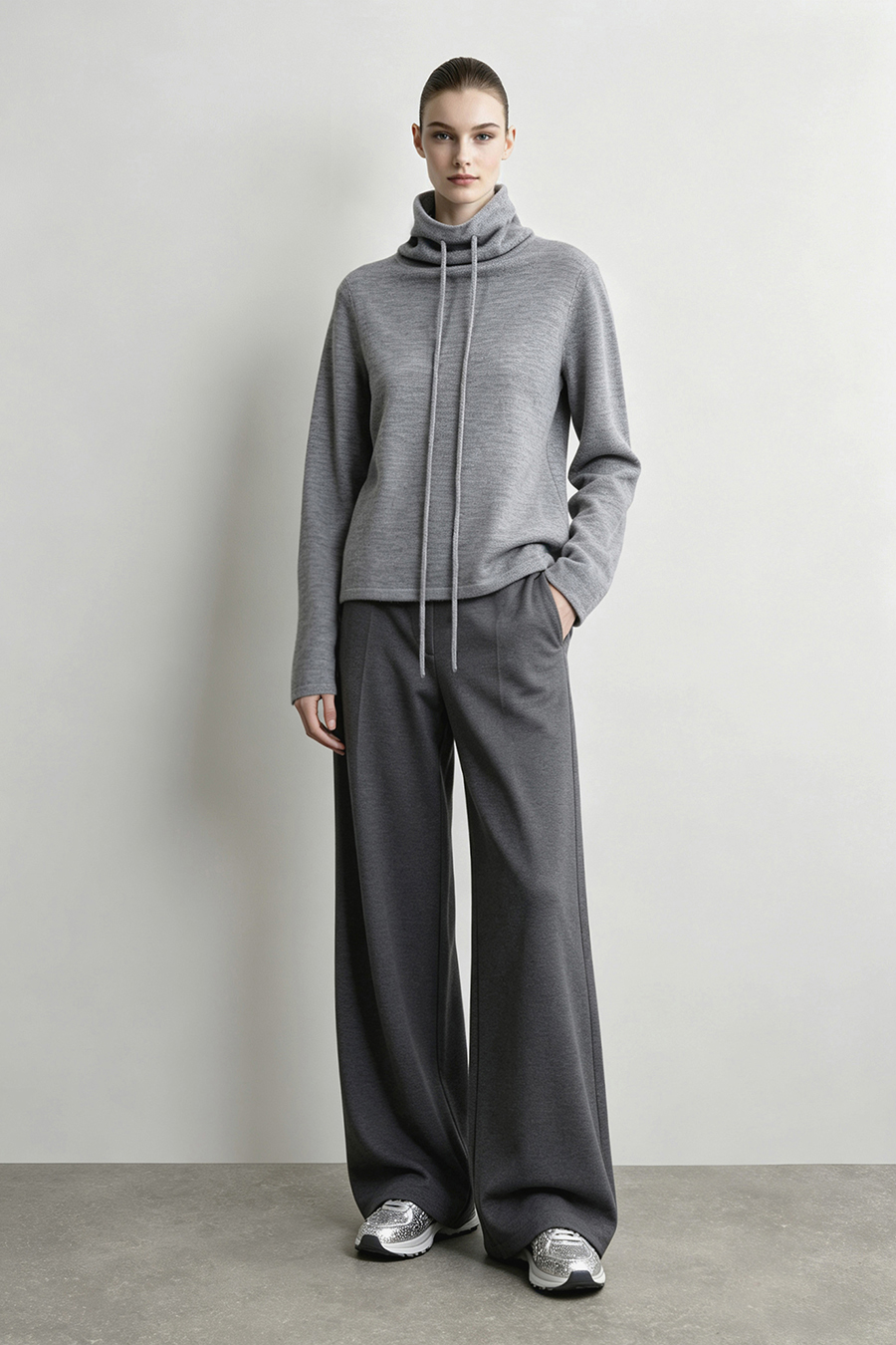 Drawstring Cowl Neck Sweater|AMII