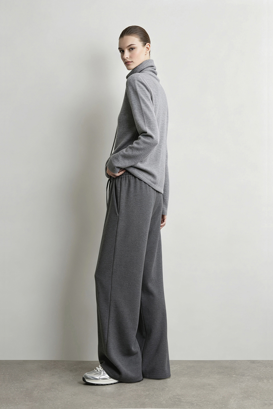Drawstring Cowl Neck Sweater|AMII