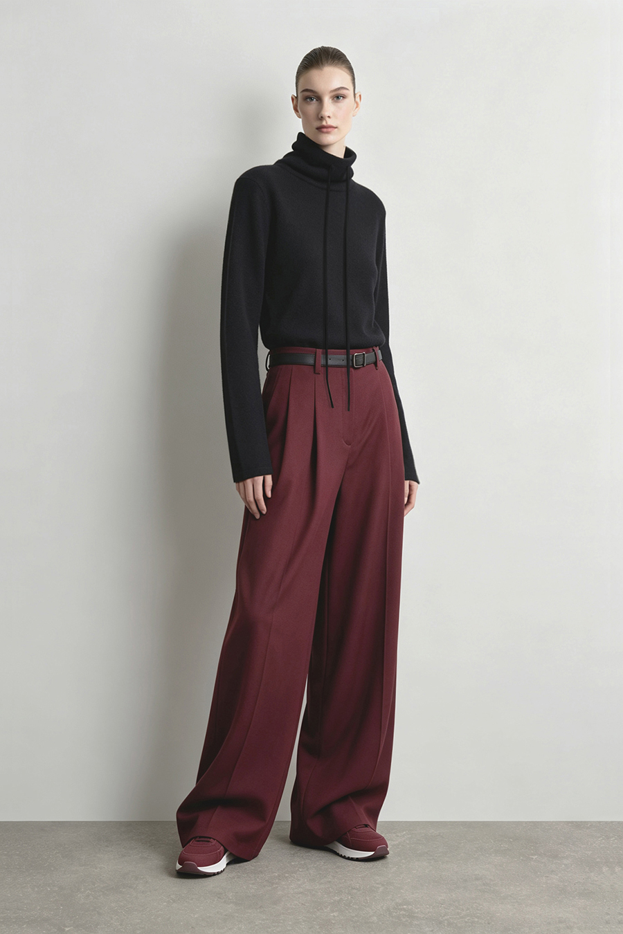 Drawstring Cowl Neck Sweater|AMII