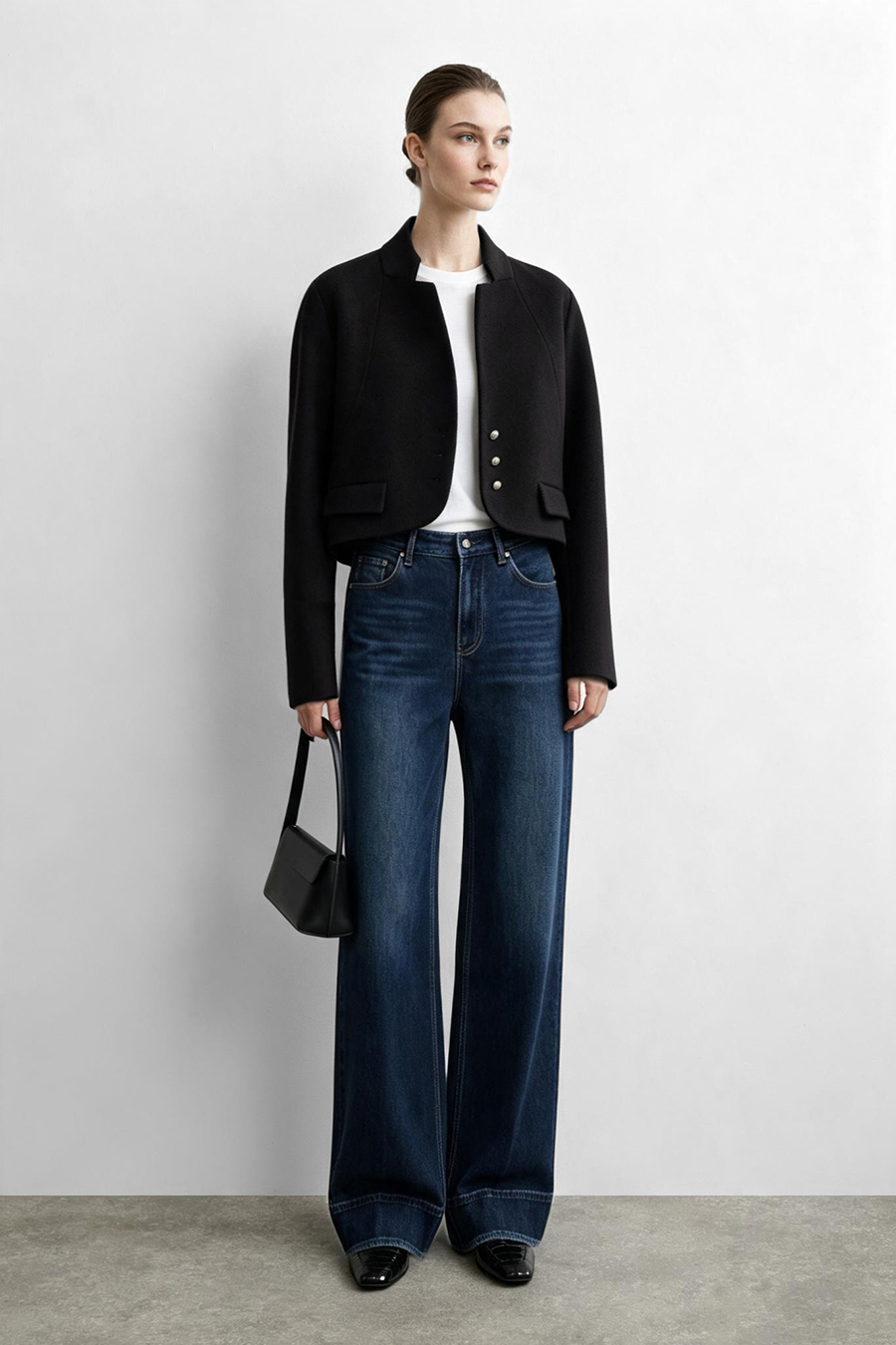 Short Stand Collar Double-Face Wool Jacket|AMII