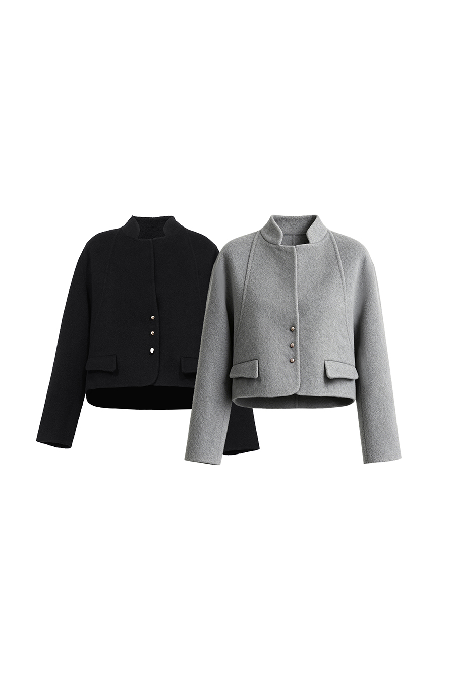 Short Stand Collar Double-Face Wool Jacket|AMII