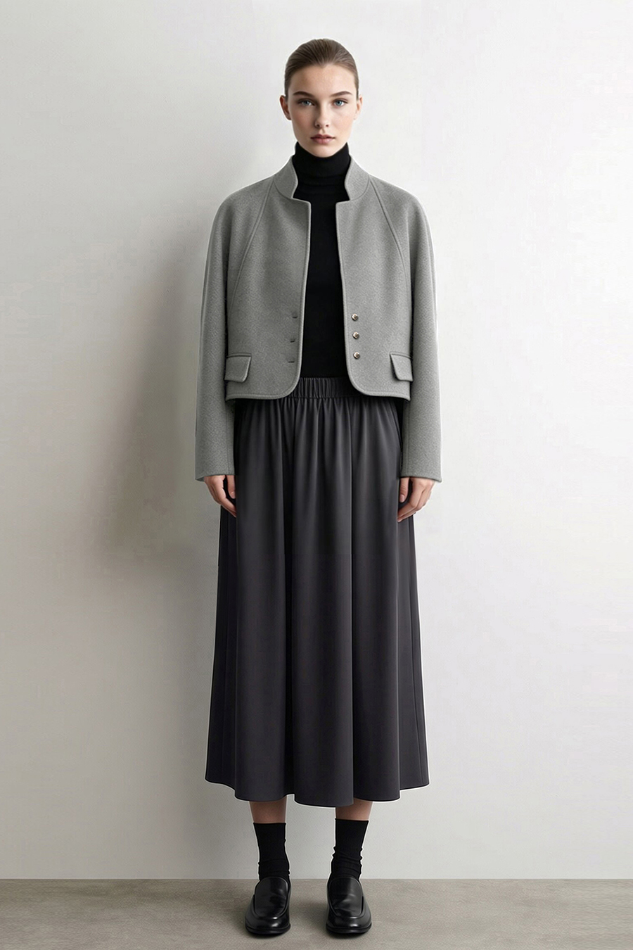 Short Stand Collar Double-Face Wool Jacket|AMII