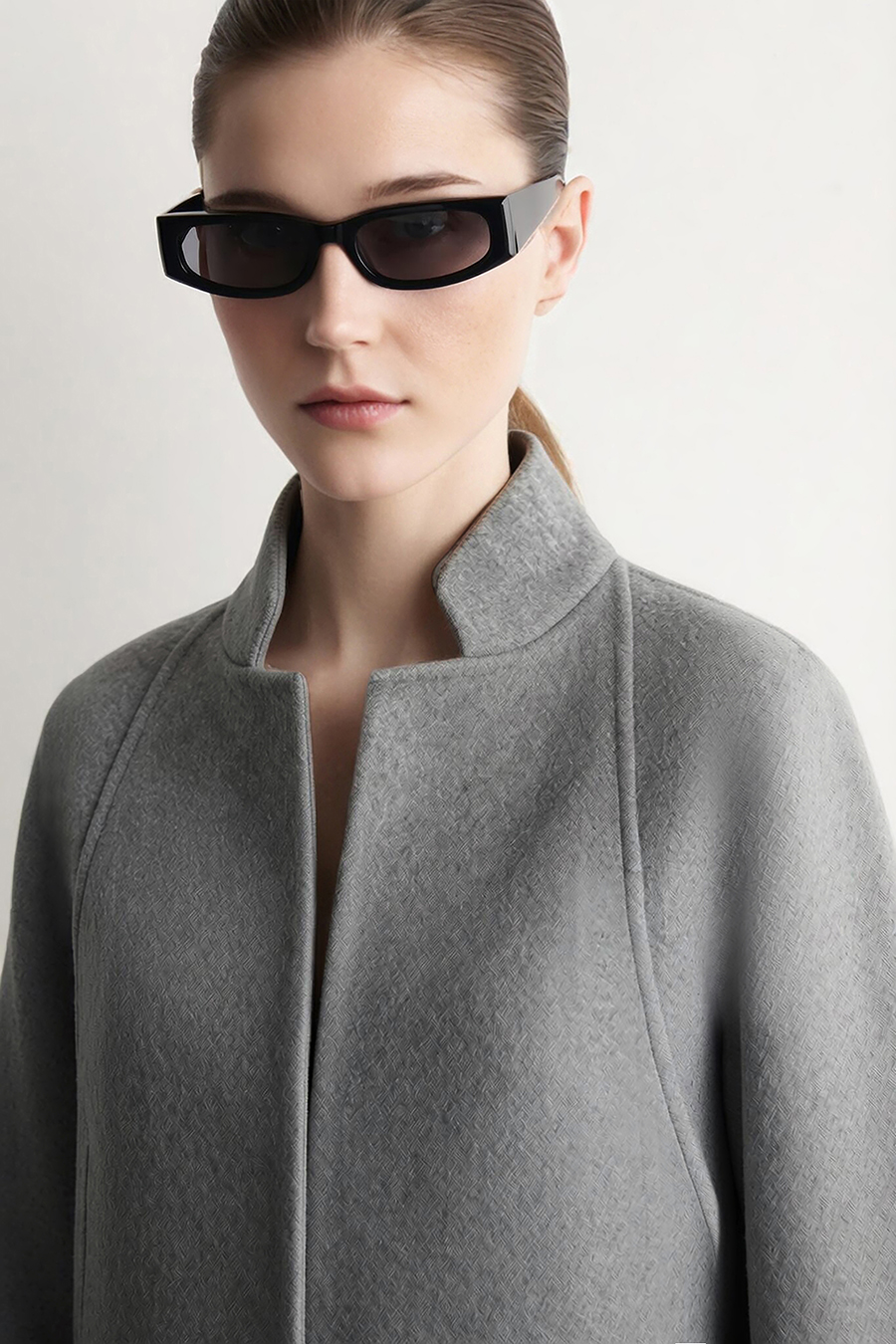 Short Stand Collar Double-Face Wool Jacket|AMII
