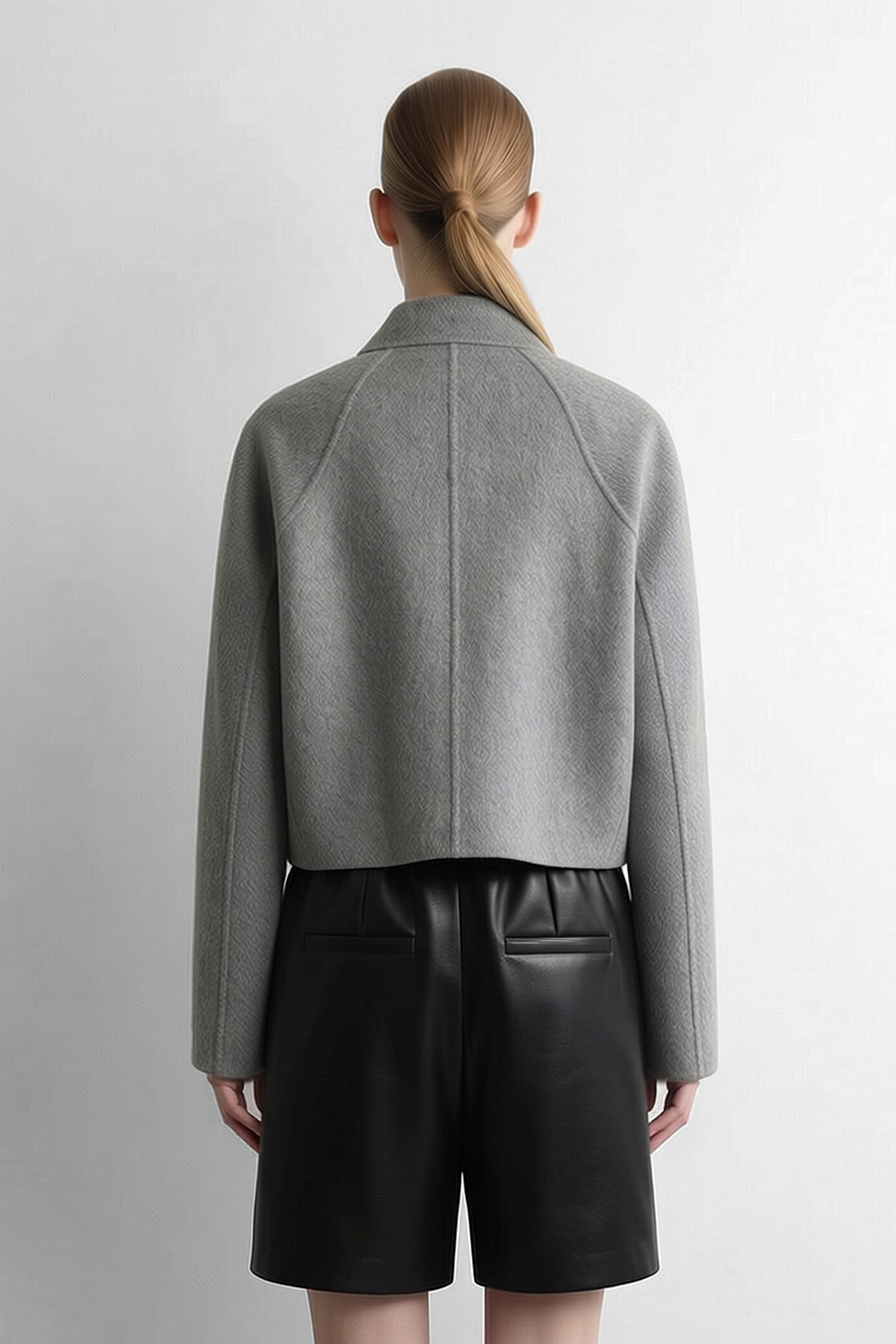 Short Stand Collar Double-Face Wool Jacket|AMII