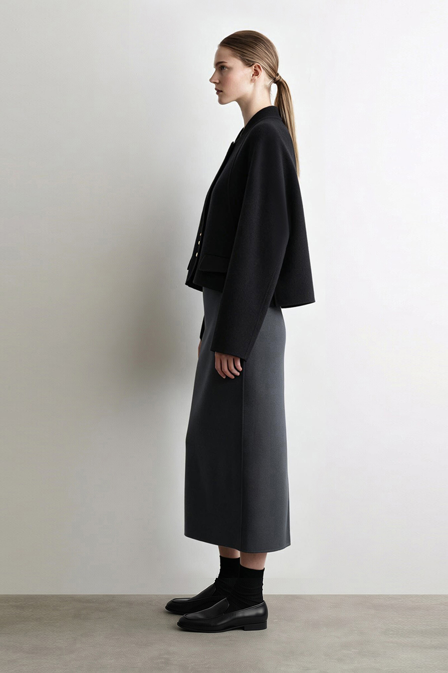 Short Stand Collar Double-Face Wool Jacket|AMII