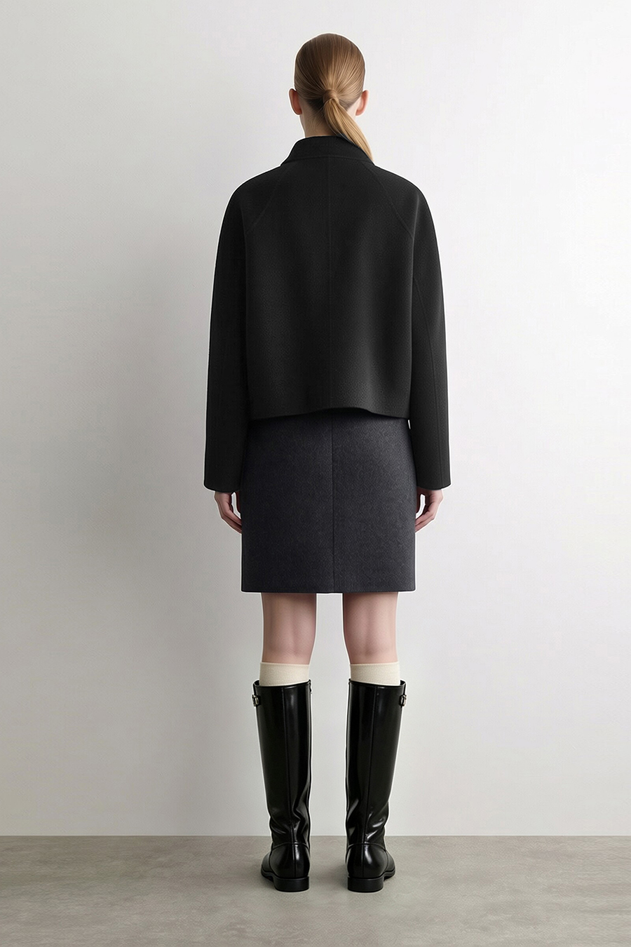 Short Stand Collar Double-Face Wool Jacket|AMII