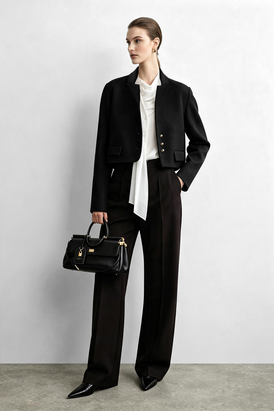 Short Stand Collar Double-Face Wool Jacket|AMII