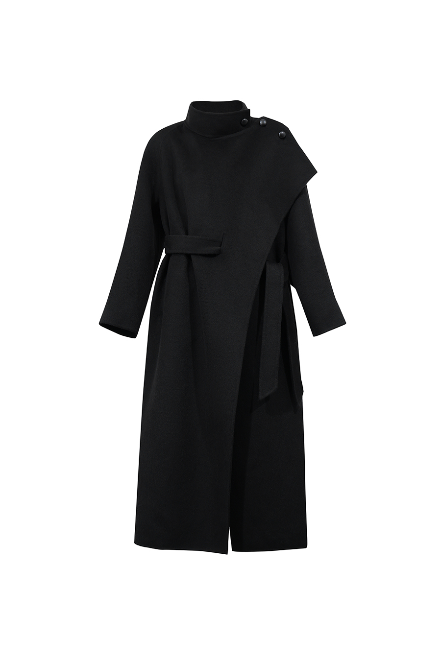 Belted Double-Faced Wool Coat with Stand Collar|AMII