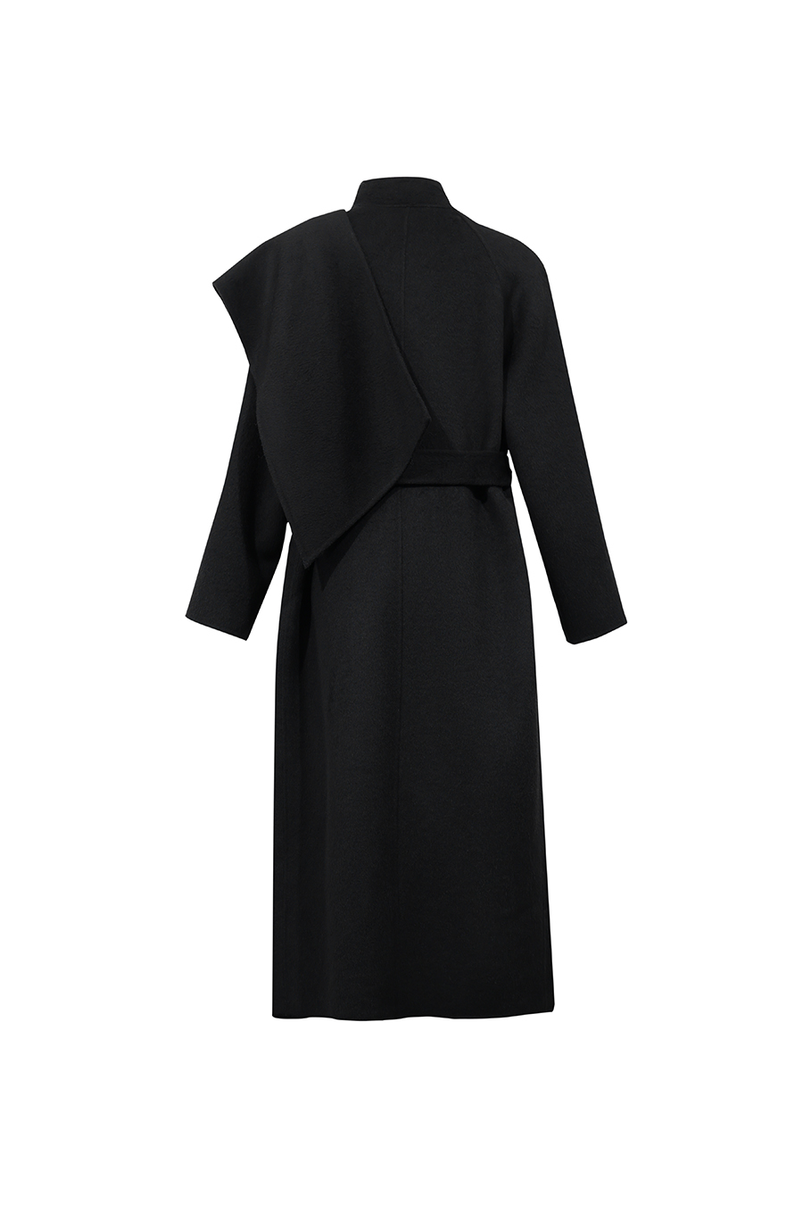 Belted Double-Faced Wool Coat with Stand Collar|AMII