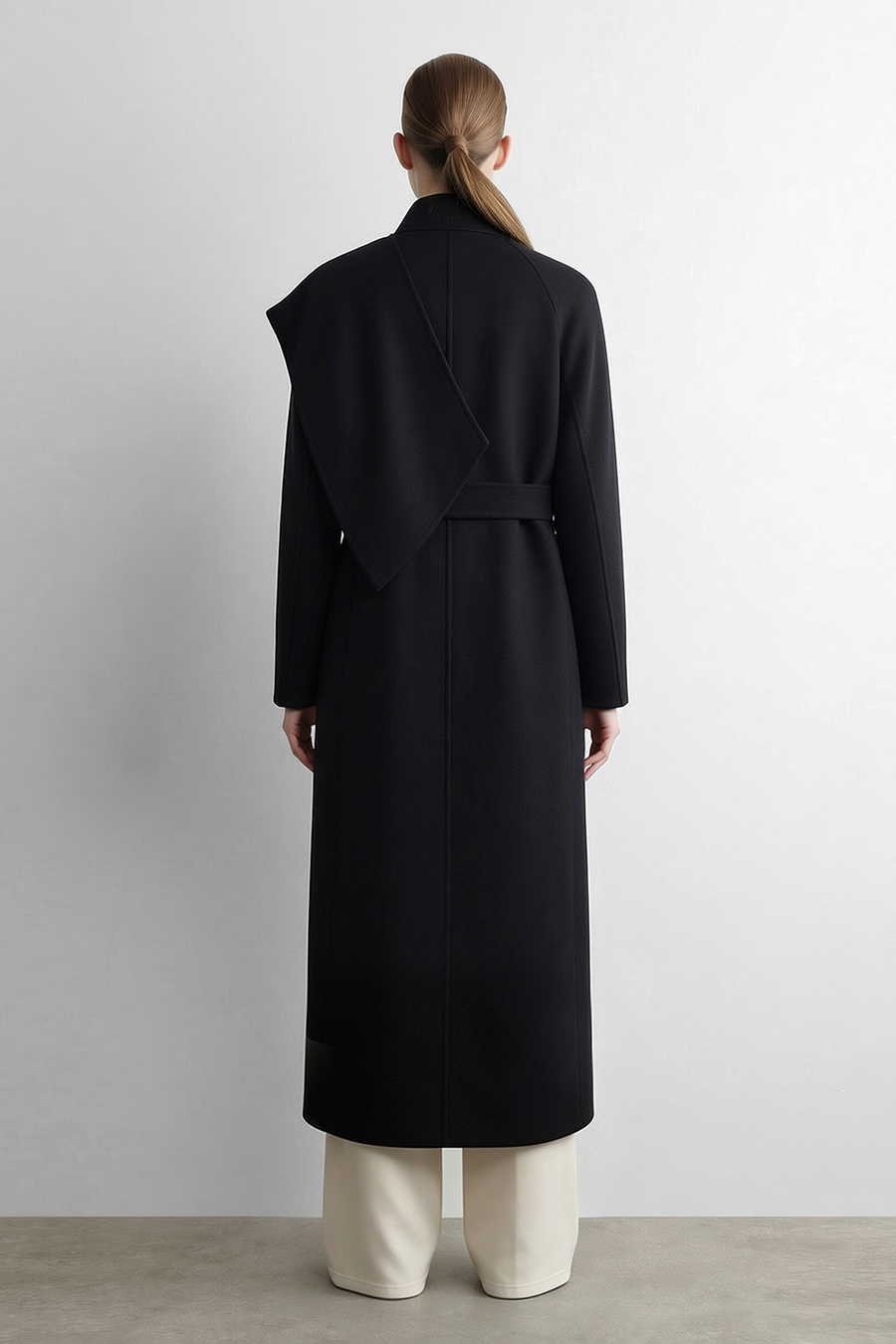 Belted Double-Faced Wool Coat with Stand Collar|AMII