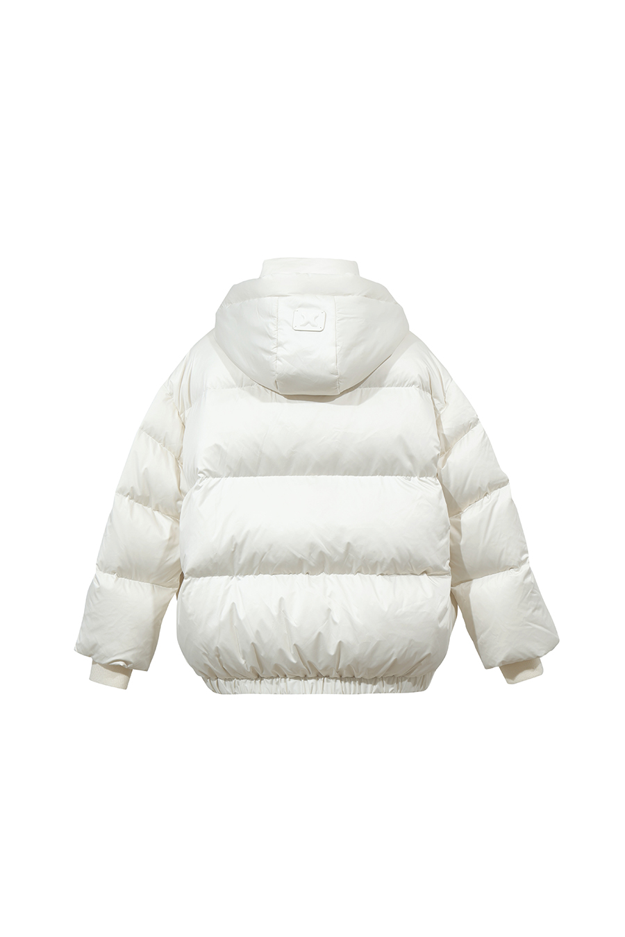 Hooded Down Jacket with Embossed Leather Patch|AMII