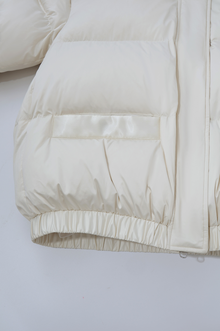 Hooded Down Jacket with Embossed Leather Patch|AMII