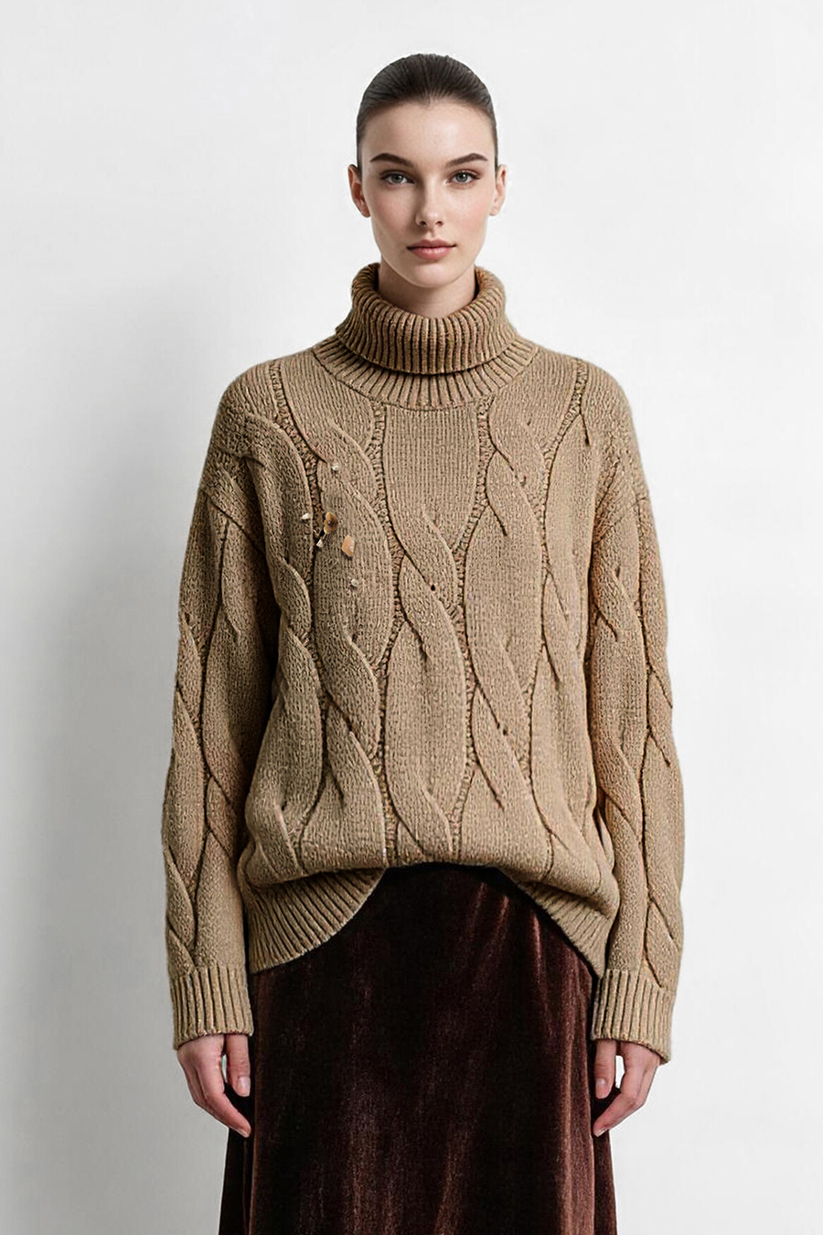Bead-Embellished Floral Knit Sweater|AMII